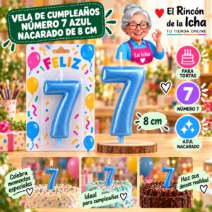 RI-0009719 Vela de Cumpleaños Número 7 Azul Nacarado de 8 cm Feliz