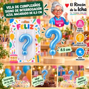 RI-0009722 Vela de Cumpleaños Signo de Interrogación Azul Nacarado de 8,5 cm Feliz