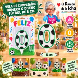 RI-0009752 Vela de Cumpleaños Número 0 Diseño Fútbol de 8 cm Feliz