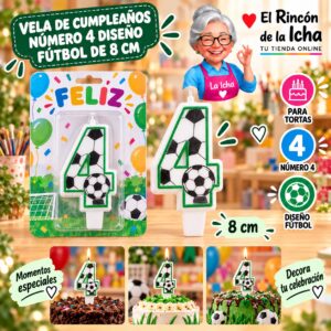 RI-0009756 Vela de Cumpleaños Número 4 Diseño Fútbol de 8 cm Feliz