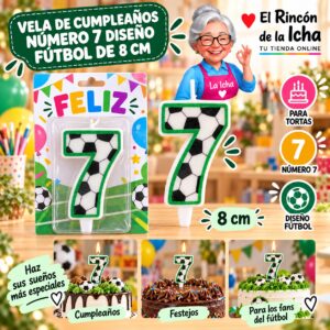 RI-0009759 Vela de Cumpleaños Número 7 Diseño Fútbol de 8 cm Feliz