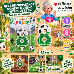 RI-0009760 Vela de Cumpleaños Número 8 Diseño Fútbol de 7,5 cm Feliz