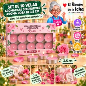 RI-0009780 Set de 10 Velas Aromáticas Decorativas Aroma Rosa de 3,5 cm Feliz