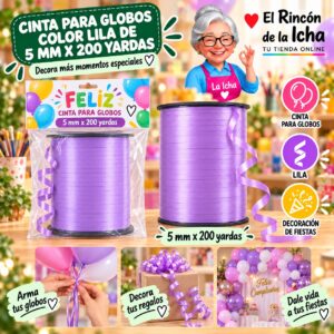 RI-0009788 Cinta para Globos Color Lila de 5 mm x 200 yardas Feliz
