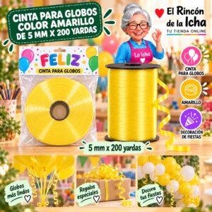 RI-0009789 Cinta para Globos Color Amarillo de 5 mm x 200 yardas Feliz