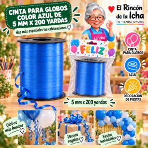 RI-0009791 Cinta para Globos Color Azul de 5 mm x 200 yardas Feliz