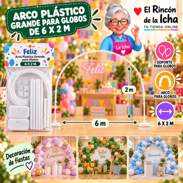 RI-0009793 Arco Plástico Grande para Globos de 6 x 2 m Feliz