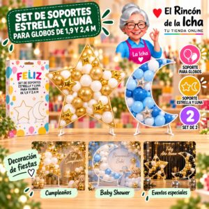 RI-0009798 Set de Soportes Estrella y Luna para Globos de 1,9 y 2,4 m Feliz