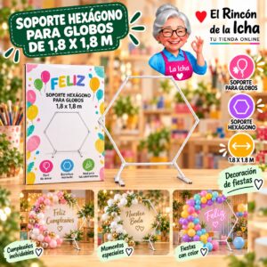 RI-0009800 Soporte Hexágono para Globos de 1,8 x 1,8 m Feliz