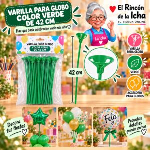 RI-0009818 Varilla para Globo Color Verde de 42 cm Feliz