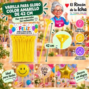 RI-0009819 Varilla para Globo Color Amarillo de 42 cm Feliz