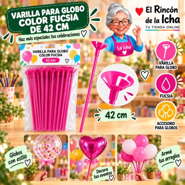 RI-0009820 Varilla para Globo Color Fucsia de 42 cm Feliz