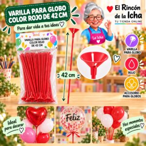 RI-0009821 Varilla para Globo Color Rojo de 42 cm Feliz