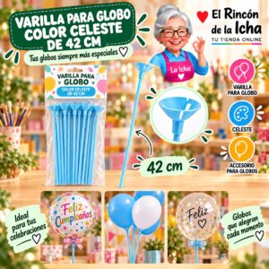 RI-0009822 Varilla para Globo Color Celeste de 42 cm Feliz