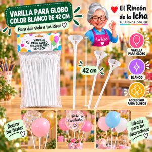 RI-0009823 Varilla para Globo Color Blanco de 42 cm Feliz