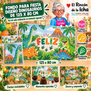 RI-0009827 Fondo para Fiesta Diseño Dinosaurios de 125 x 80 cm Feliz