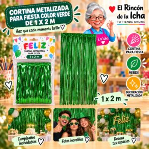 RI-0009833 Cortina Metalizada para Fiesta Color Verde de 1 x 2 m Feliz