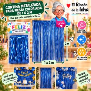 RI-0009834 Cortina Metalizada para Fiesta Color Azul de 1 x 2 m Feliz
