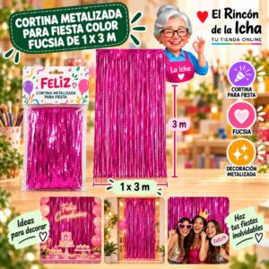 RI-0009840 Cortina Metalizada para Fiesta Color Fucsia de 1 x 3 m Feliz