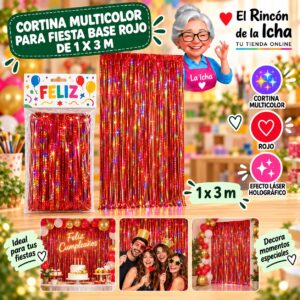 RI-0009843 Cortina Multicolor para Fiesta Base Rojo de 1 x 3 m Feliz
