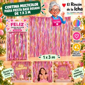 RI-0009844 Cortina Multicolor para Fiesta Base Rosado de 1 x 3 m Feliz