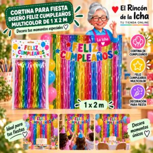 RI-0009853 Cortina para Fiesta Diseño Feliz Cumpleaños Multicolor de 1 x 2 m Feliz