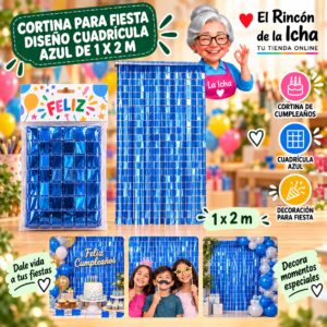 RI-0009859 Cortina para Fiesta Diseño Cuadrícula Azul de 1 x 2 m Feliz
