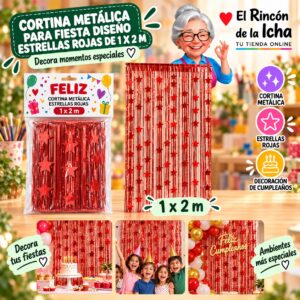 RI-0009870 Cortina Metálica para Fiesta Diseño Estrellas Rojas de 1 x 2 m Feliz
