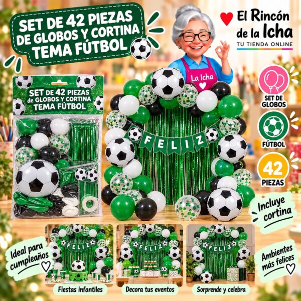 RI-0009872 Set de 42 Piezas de Globos y Cortina Tema Fútbol Feliz