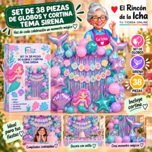 RI-0009876 Set de 38 Piezas de Globos y Cortina Tema Sirena Feliz