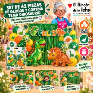 RI-0009877 Set de 42 Piezas de Globos y Cortina Tema Dinosaurio Feliz