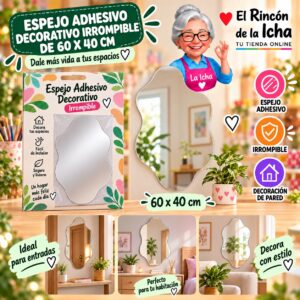 RI-0009879 Espejo Adhesivo Decorativo Irrompible de 60 x 40 cm Feliz