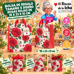 RI-0009894 Bolsa de Regalo Tamaño S Diseño Rosas Rojas de 18 x 23 x 10 cm Feliz