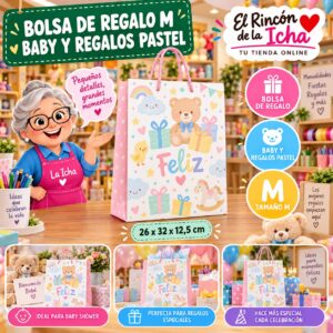 RI-0009910 Bolsa de Regalo Tamaño M Diseño Baby y Regalos Pastel de 26 x 32 x 12,5 cm Feliz