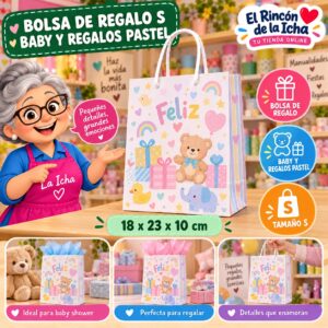 RI-0009911 Bolsa de Regalo Tamaño S Diseño Baby y Regalos Pastel de 18 x 23 x 10 cm Feliz