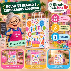 RI-0009917 Bolsa de Regalo Tamaño S Diseño Cumpleaños Colorido de 18 x 23 x 10 cm Feliz