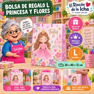 RI-0009935 Bolsa de Regalo Tamaño L Diseño Princesa y Flores de 30 x 40 x 12 cm Feliz