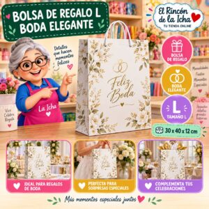 RI-0009938 Bolsa de Regalo Tamaño L Diseño Boda Elegante de 30 x 40 x 12 cm Feliz
