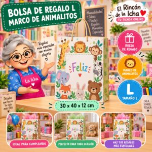 RI-0009944 Bolsa de Regalo Tamaño L Diseño Marco de Animalitos de 30 x 40 x 12 cm Feliz