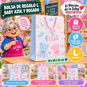 RI-0009950 Bolsa de Regalo Tamaño L Diseño Baby Azul y Rosado de 30 x 40 x 12 cm Feliz