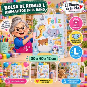 RI-0009957 Bolsa de Regalo Tamaño L Diseño Animalitos en el Baño de 30 x 40 x 12 cm Feliz