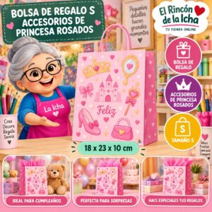 RI-0009958 Bolsa de Regalo Tamaño S Diseño Accesorios de Princesa Rosados de 18 x 23 x 10 cm Feliz