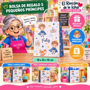 RI-0009960 Bolsa de Regalo Tamaño S Diseño Pequeños Príncipes de 18 x 23 x 10 cm Feliz