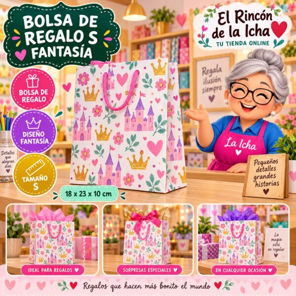 RI-0009965 Bolsa de Regalo Tamaño S Diseño Princesas Encantadas de 18 x 23 x 10 cm Feliz