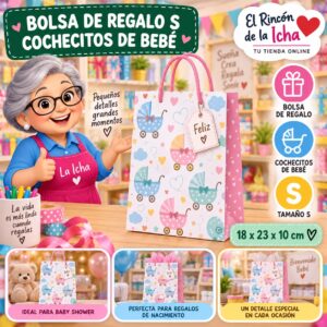 RI-0009967 Bolsa de Regalo Tamaño S Diseño Cochecitos de Bebé de 18 x 23 x 10 cm Feliz