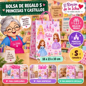 RI-0009971 Bolsa de Regalo Tamaño S Diseño Princesas y Castillos de 18 x 23 x 10 cm Feliz