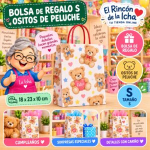 RI-0009972 Bolsa de Regalo Tamaño S Diseño Ositos de Peluche de 18 x 23 x 10 cm Feliz