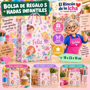 RI-0009973 Bolsa de Regalo Tamaño S Diseño Hadas Infantiles de 18 x 23 x 10 cm Feliz