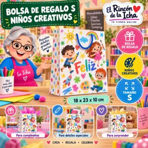 RI-0009977 Bolsa de Regalo Tamaño S Diseño Niños Creativos de 18 x 23 x 10 cm Feliz