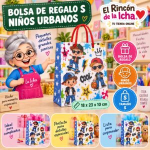 RI-0009978 Bolsa de Regalo Tamaño S Diseño Niños Urbanos de 18 x 23 x 10 cm Feliz